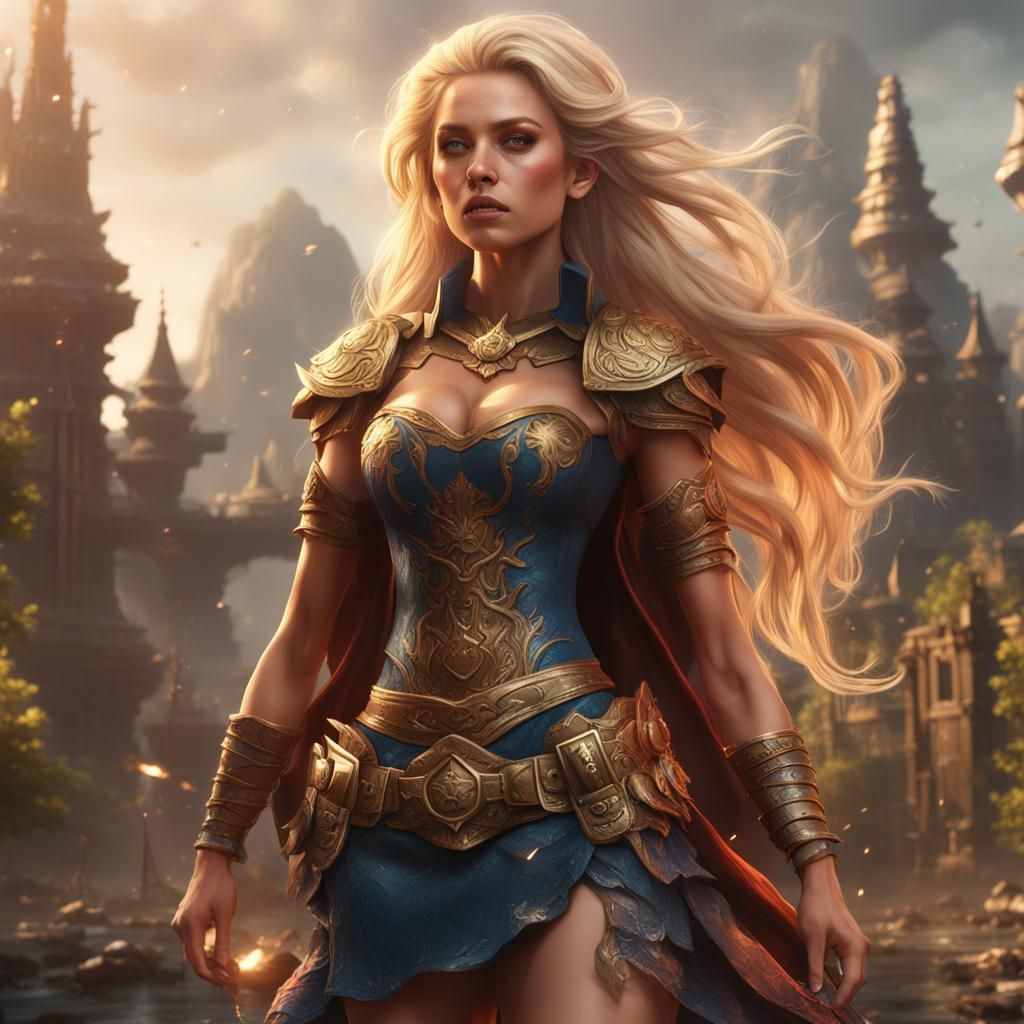 Blonde in Micro Skirt: Detailed Fantasy Matte Painting