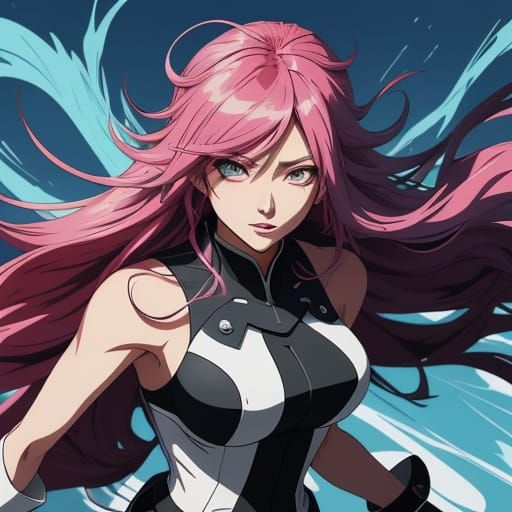 Manga Style Woman on Rooftop with Dynamic Linework