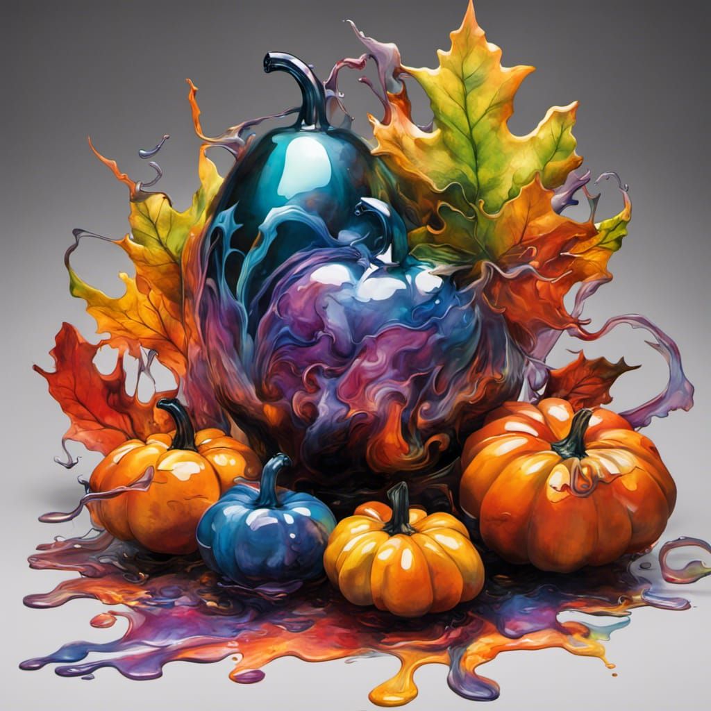 Blown Glass Leaves and Pumpkins in Graffiti Art
