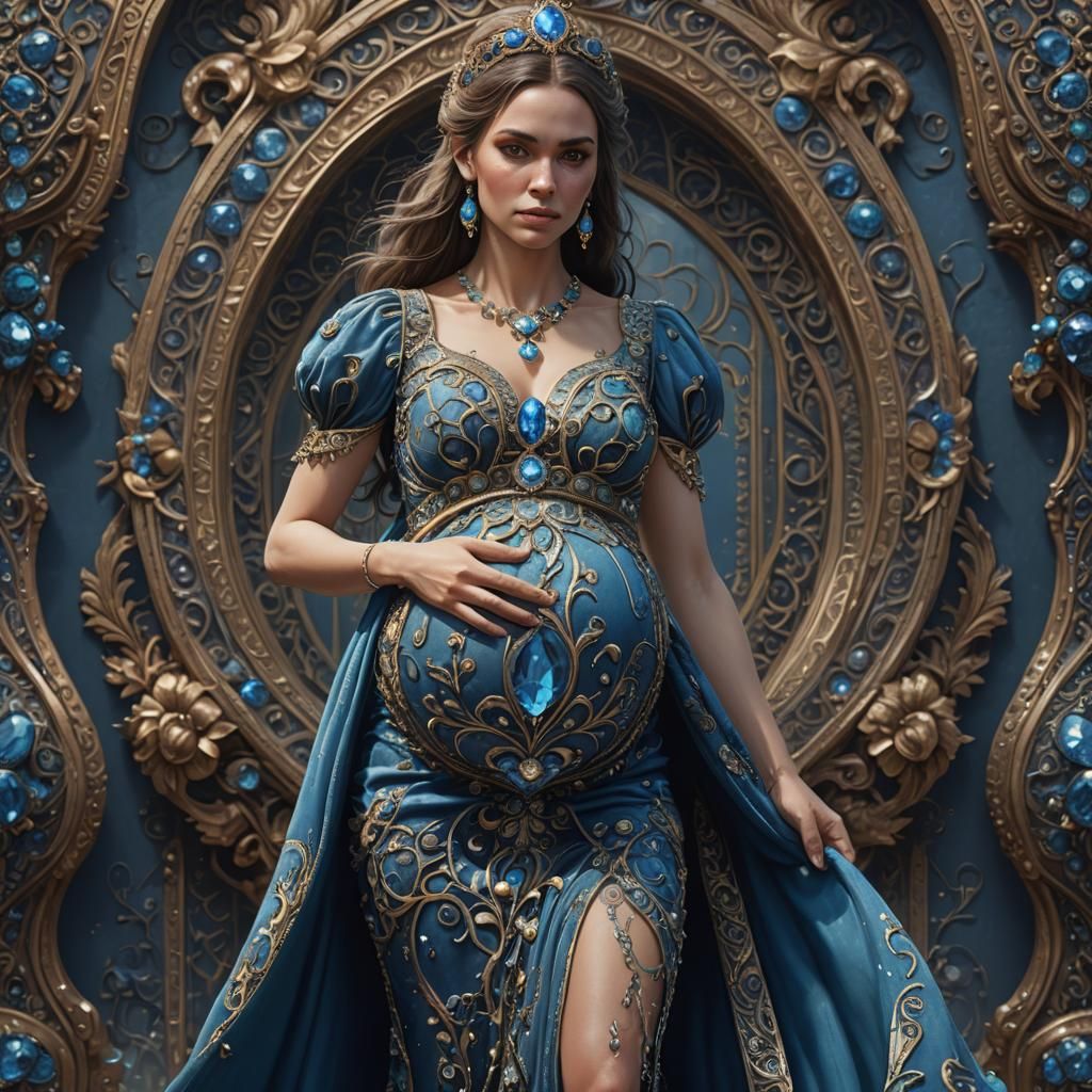 Pregnant Woman in Ornate, Bejeweled Dress: Fantasy Art