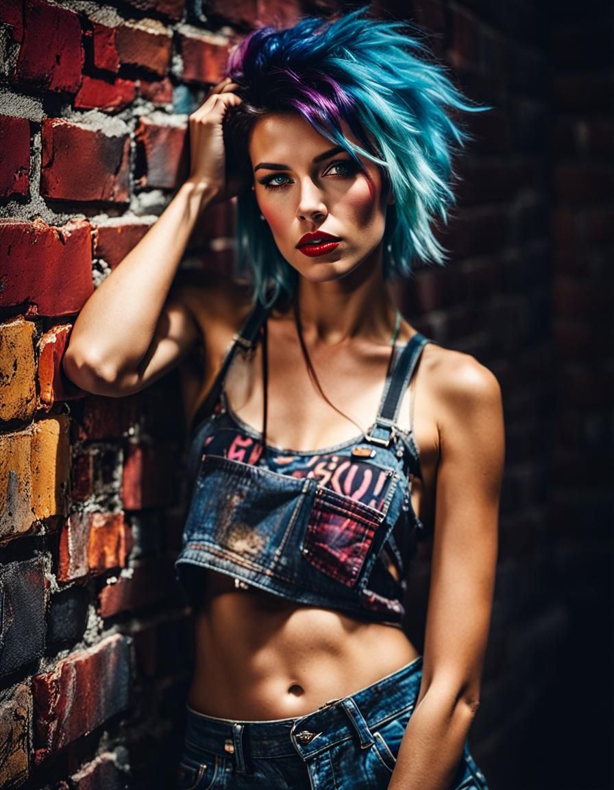 Punk Girl Portrait with Vibrant Lighting