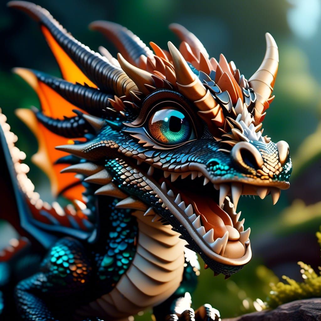 Adorable Baby Dragon Yawning, Hyperrealistic Fantasy Art