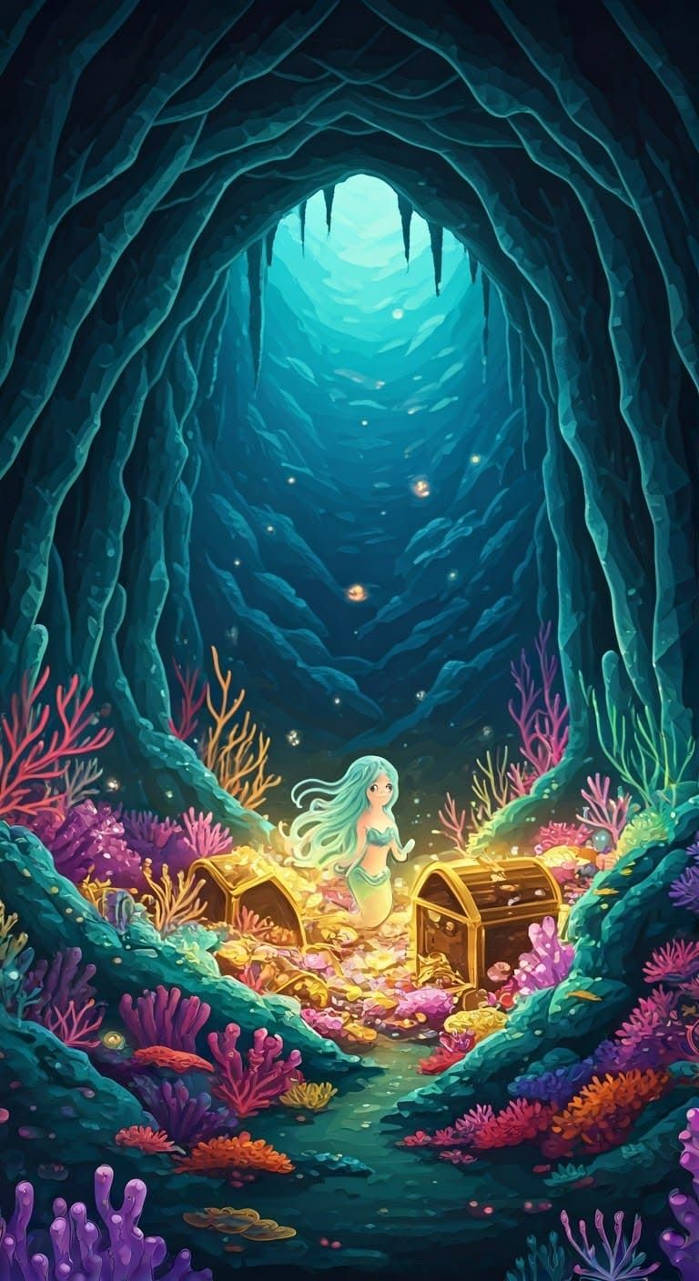 Sirens Dance Among Crystal Treasures in an Underwater Cave