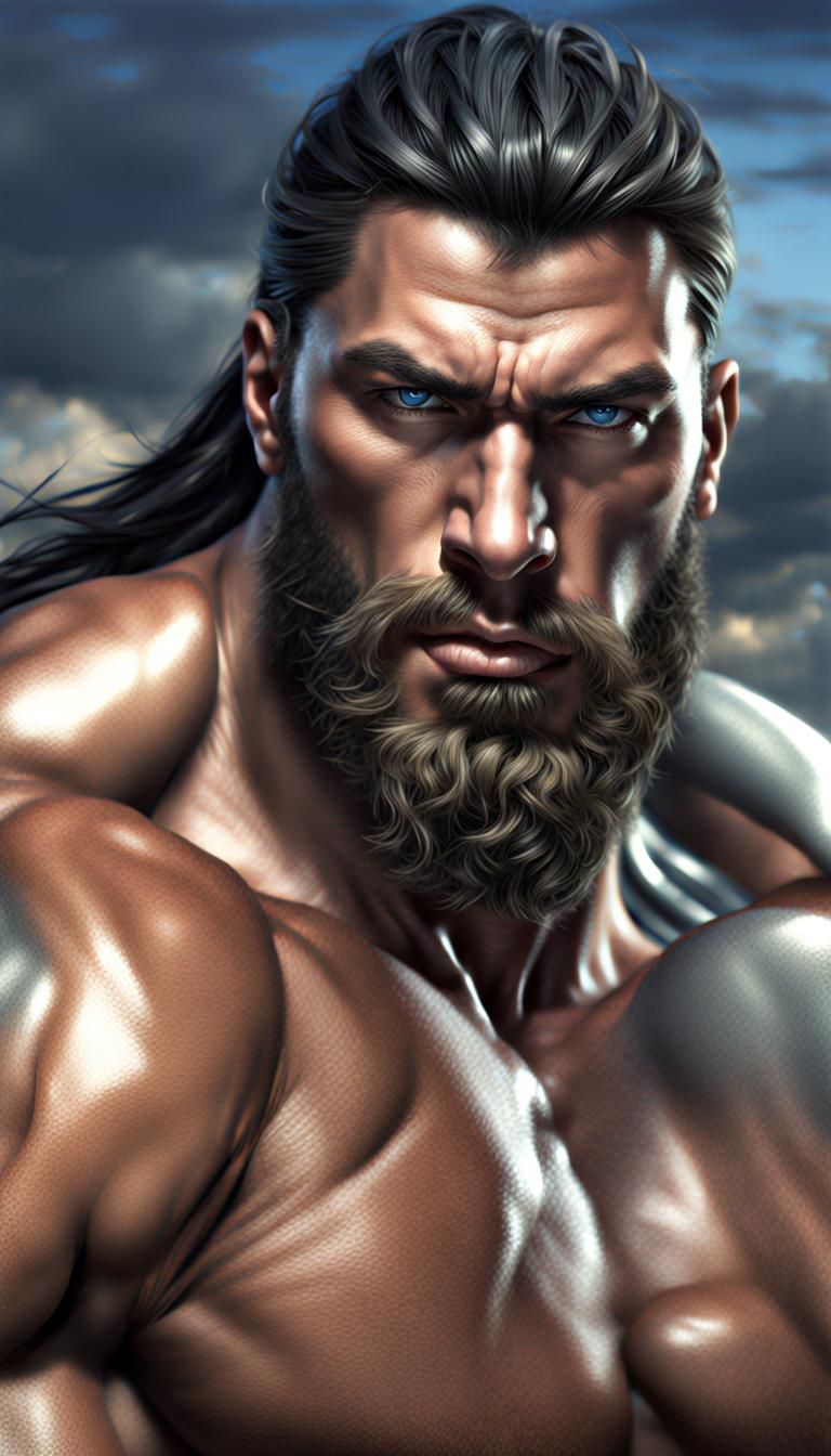 Photorealistic Giant Warrior with Muscular Build