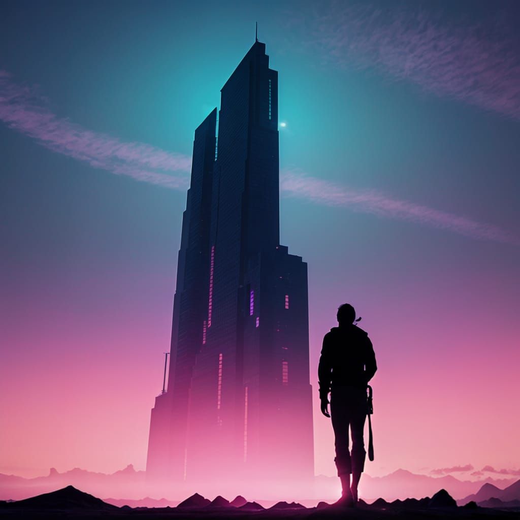 Ethereal Figure Illuminated Against Vibrant Sunset Sky