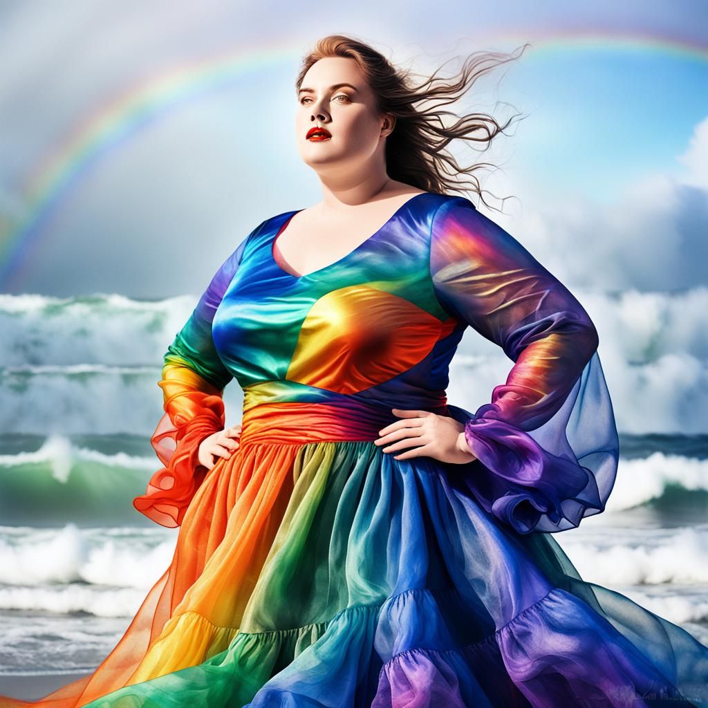 Rainbow Dress with Ocean Seascape Double Exposure