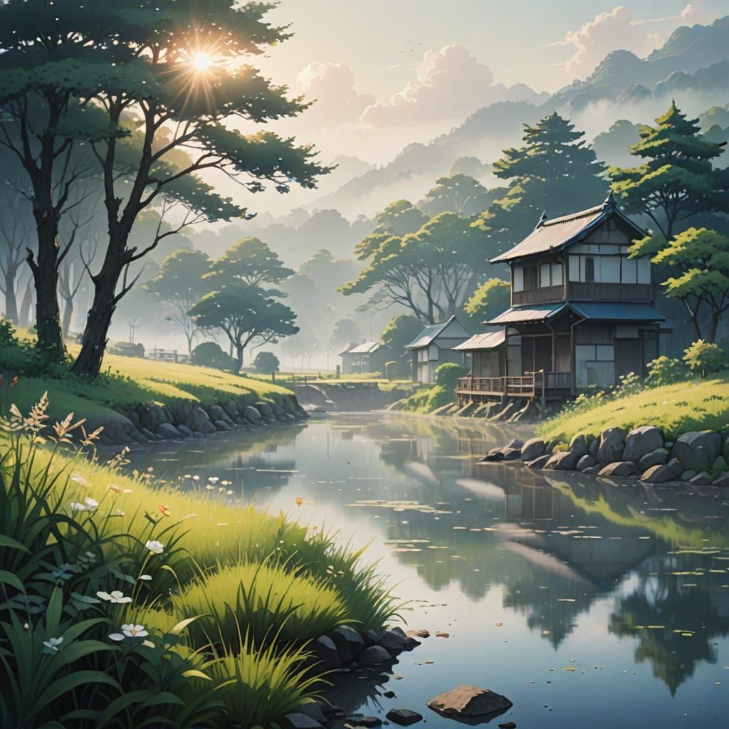 Soft focus hazy misty morning scenery