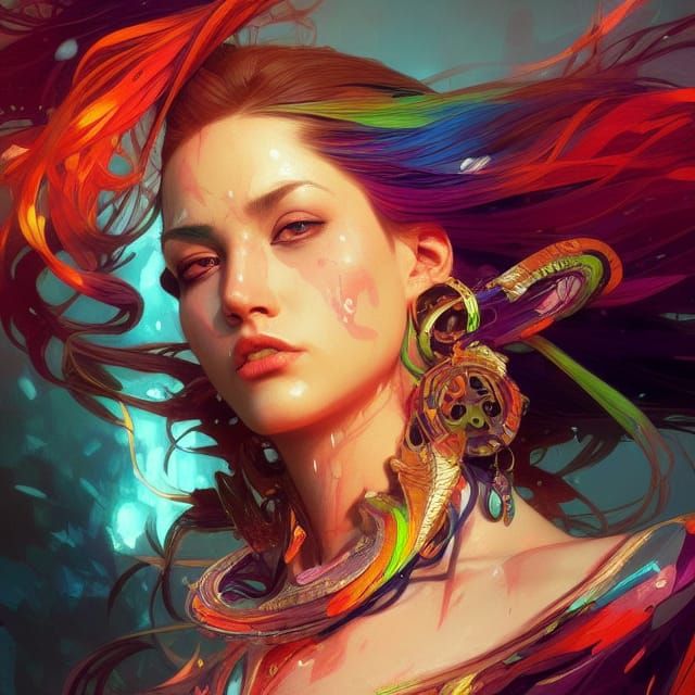 Colorful Warrior Princess Portrait in Hyperdetailed Style