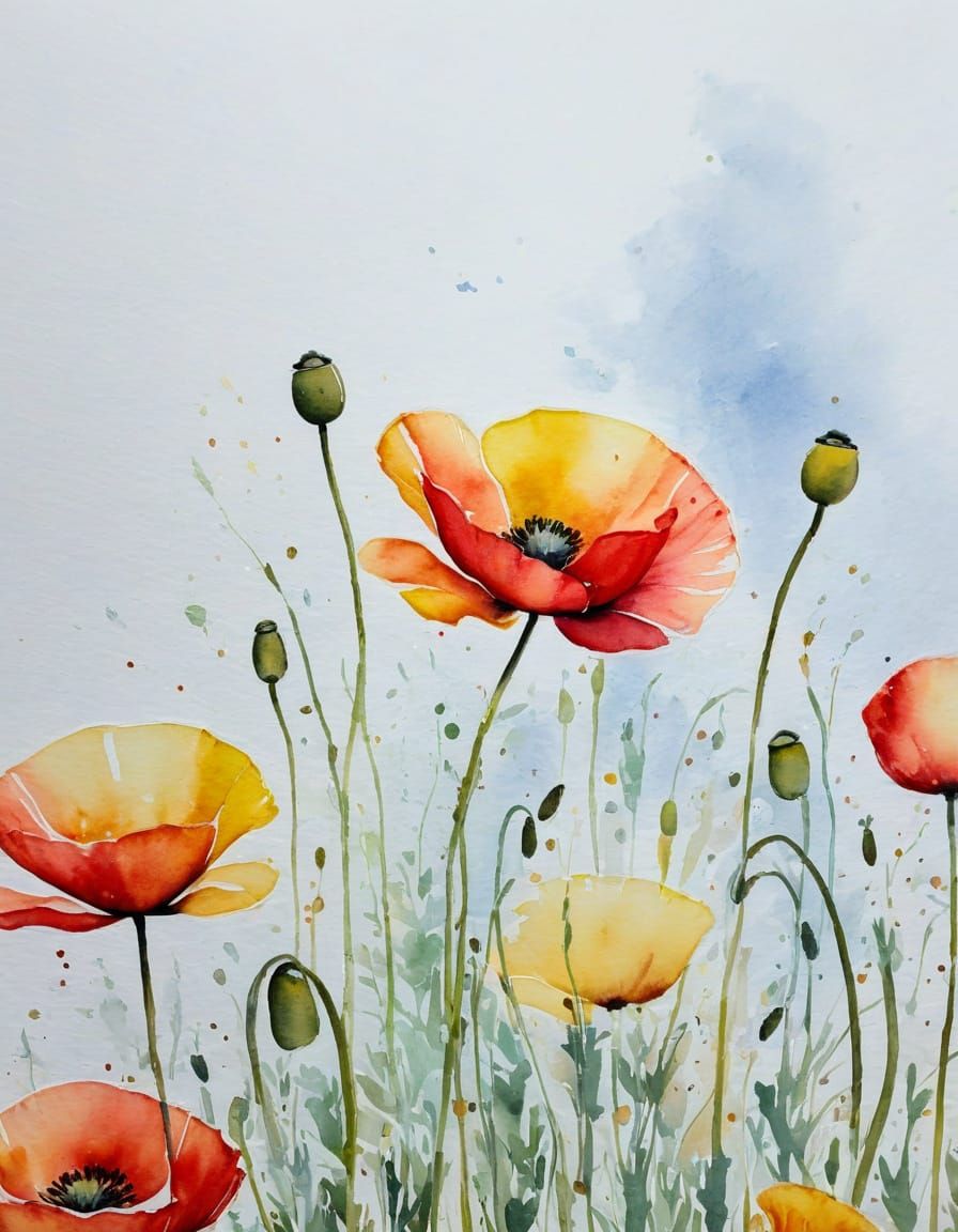Vibrant Watercolor Poppies Dancing in Sunlight