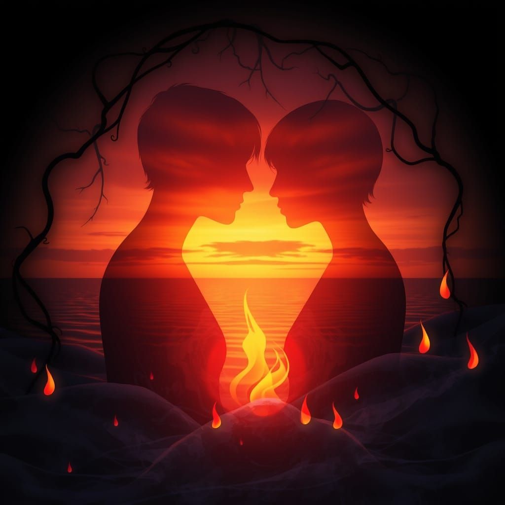 Rainbow Aura Silhouettes in Sunset Glow