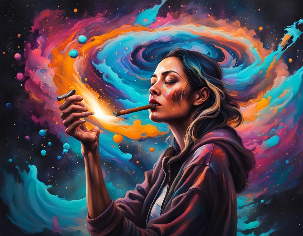Damaged Galaxy and Woman in Graffiti Art Style
