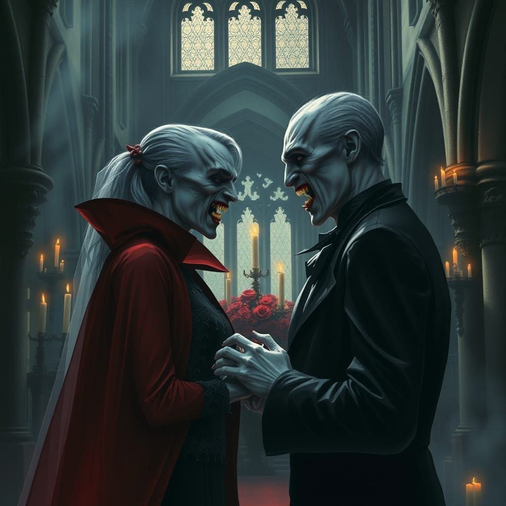 Vampires Exchange Vows in Gothic Horror Style