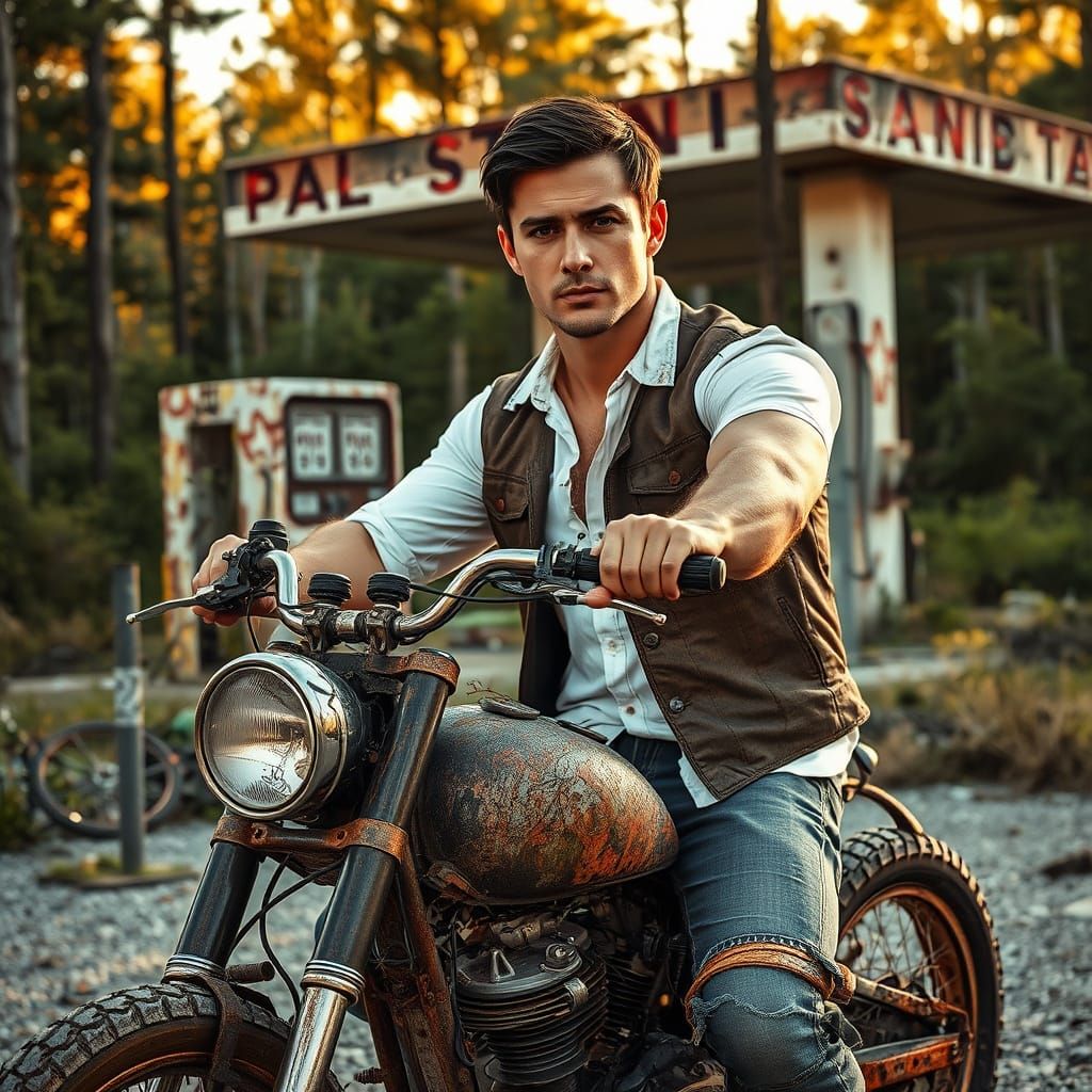 Gritty Post-Apocalyptic Rider in a Worn Leather Vest