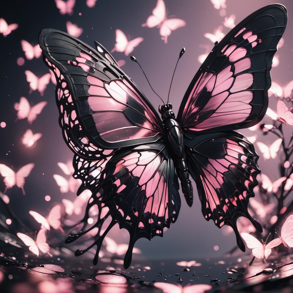 Black and Pink Butterfly in 3D Anime Art
