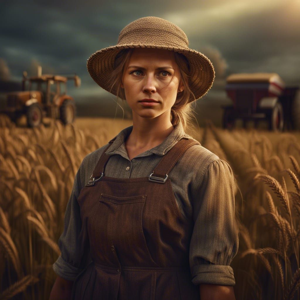 Farmer Girl Portrait: Intricate Digital Matte Painting