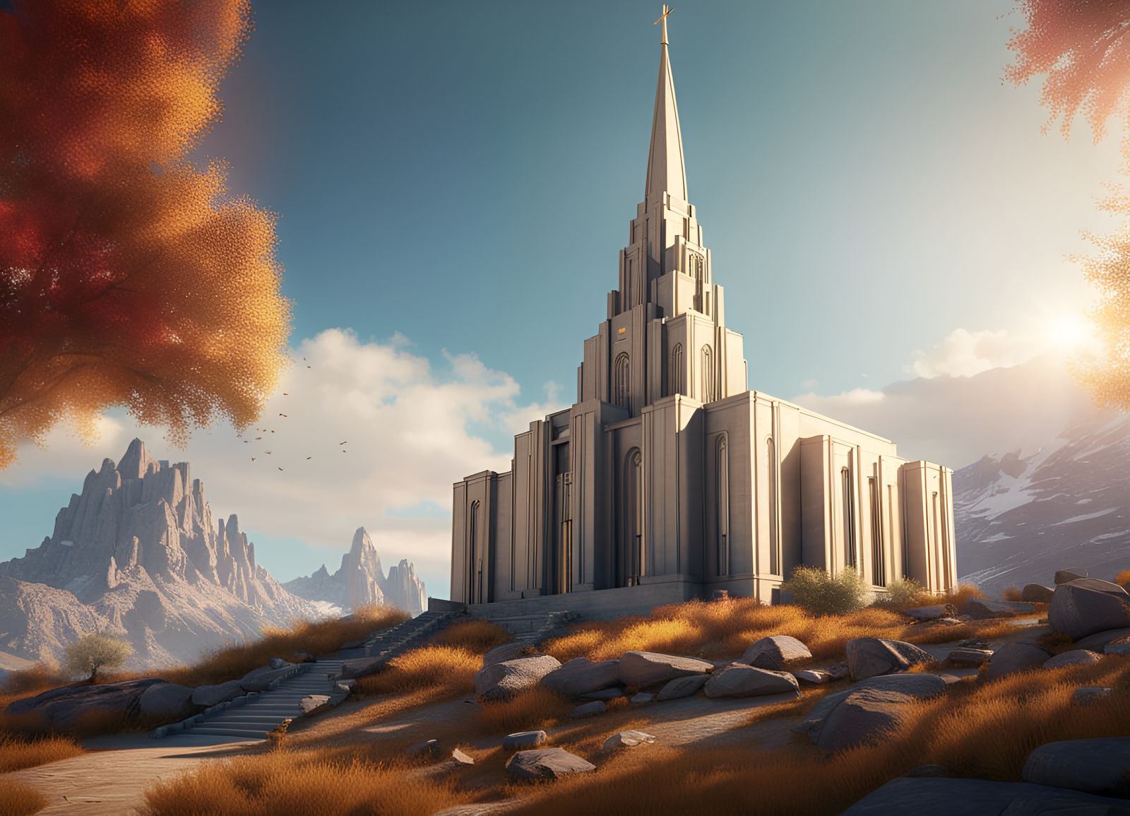 Sunny LDS Oquirrh Mountain Temple Matte Painting