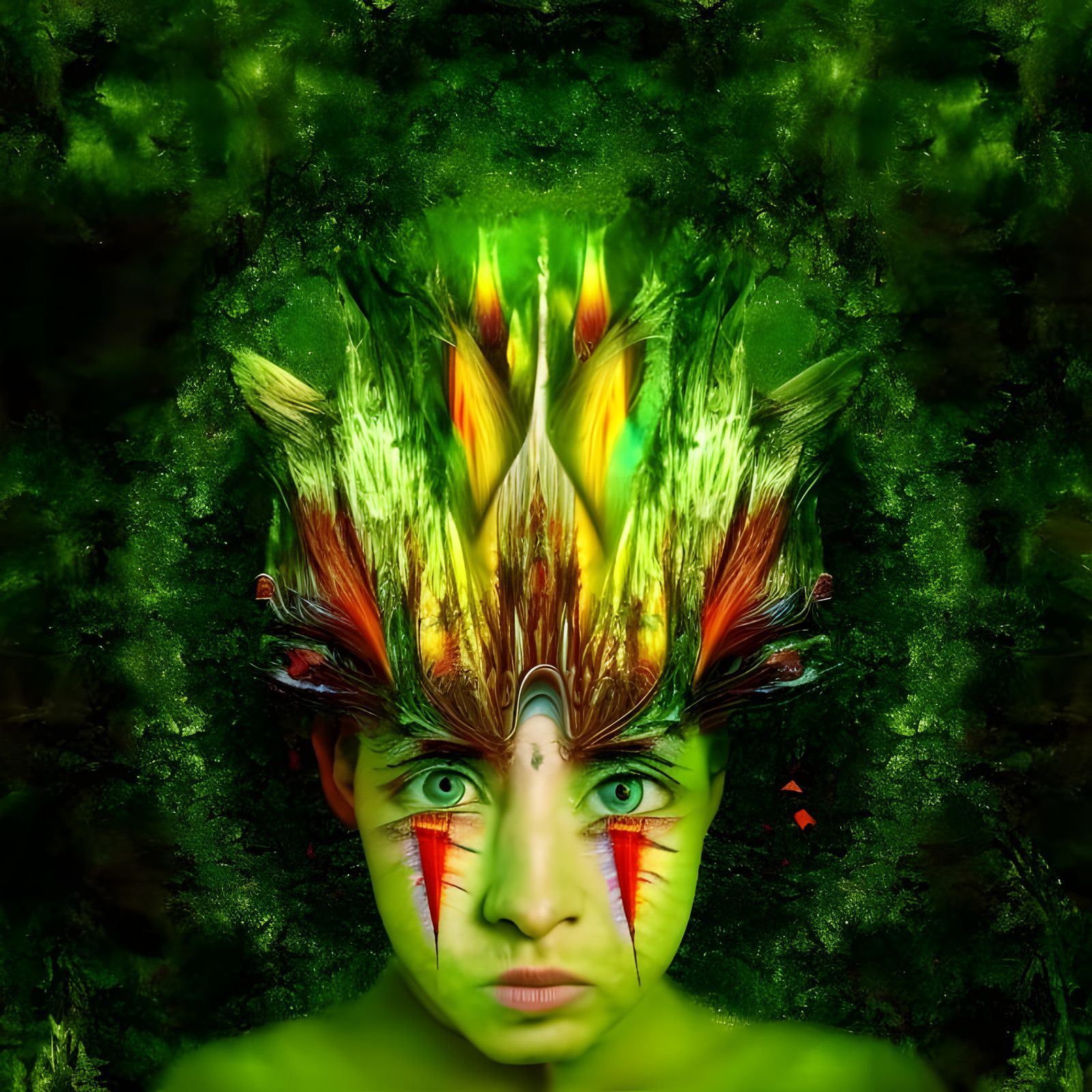 Mystical Faces of Nature in a Colorful Optical Illusion