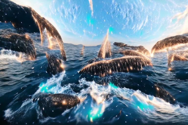 Whales Breaching Under Galactic Blood Moon