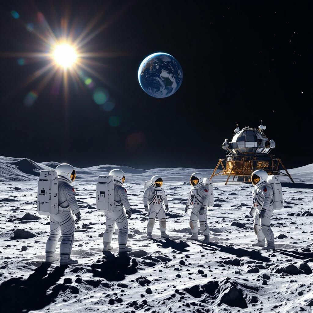 Astronauts on the Moon with Earth View, Cinematic Style