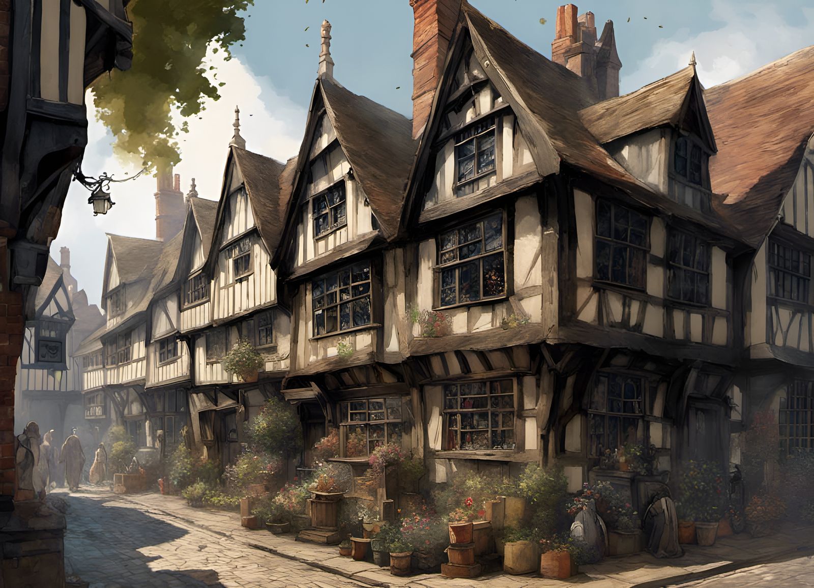 Winter Tudor Streets of Stratford: Digital Art