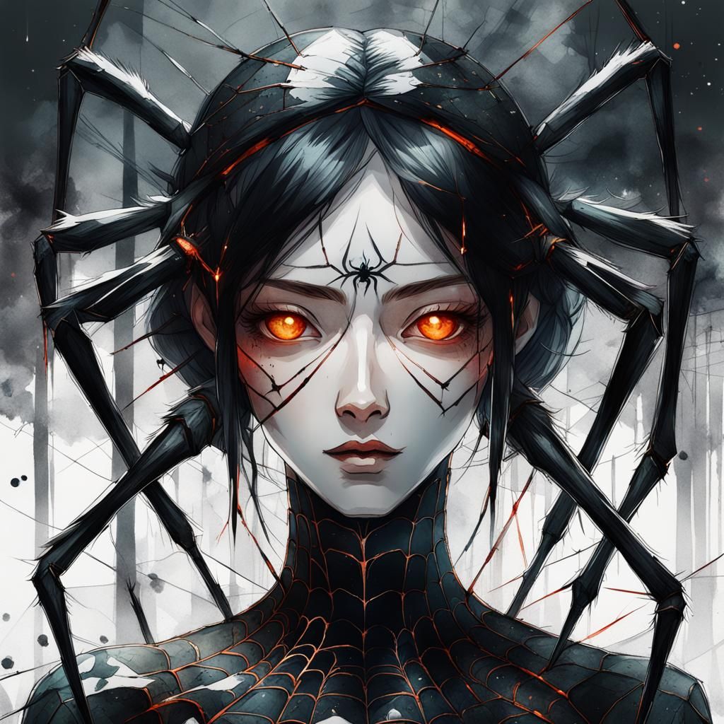 Anime Spider Portrait in Watercolor Style