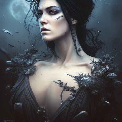Elegant Queen of Death in Post-Apocalyptic Moonlight