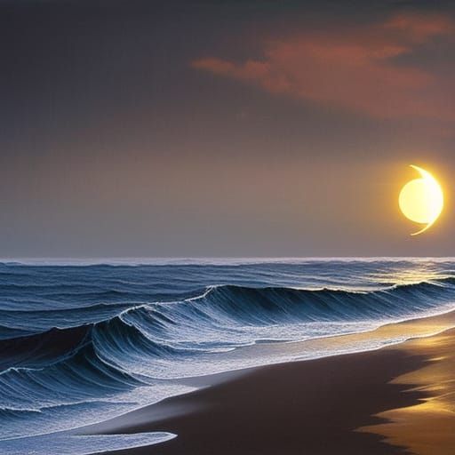 Surreal Solar Eclipse Beach in Dark Fantasy Style