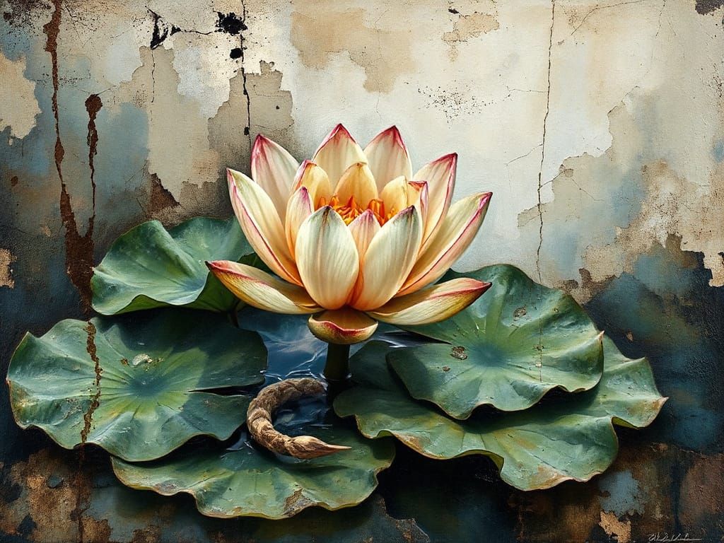 Lotus Flower in Impasto Abstract Expressionist Style