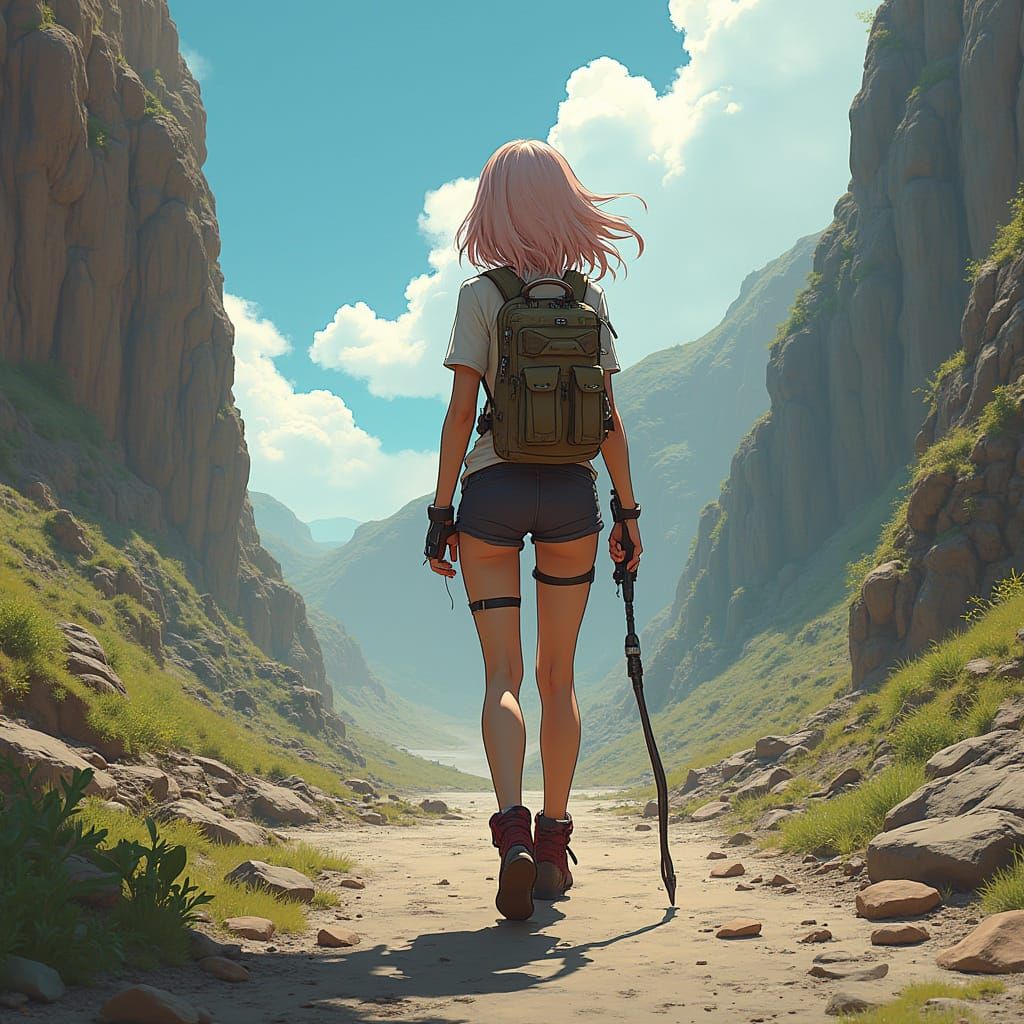 Sci-Fi Anime Girl at Rusted Industrial Outpost