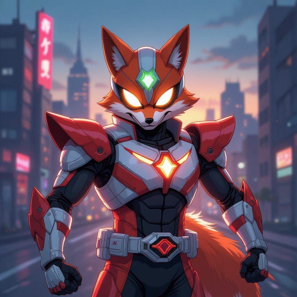 Fox McCloud as Crimson Kamen Rider in Neon City