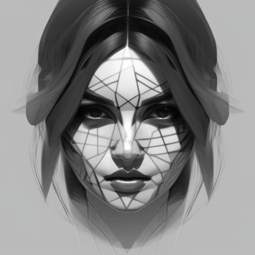 Abstract Portrait in Black and White with Geometric Shapes