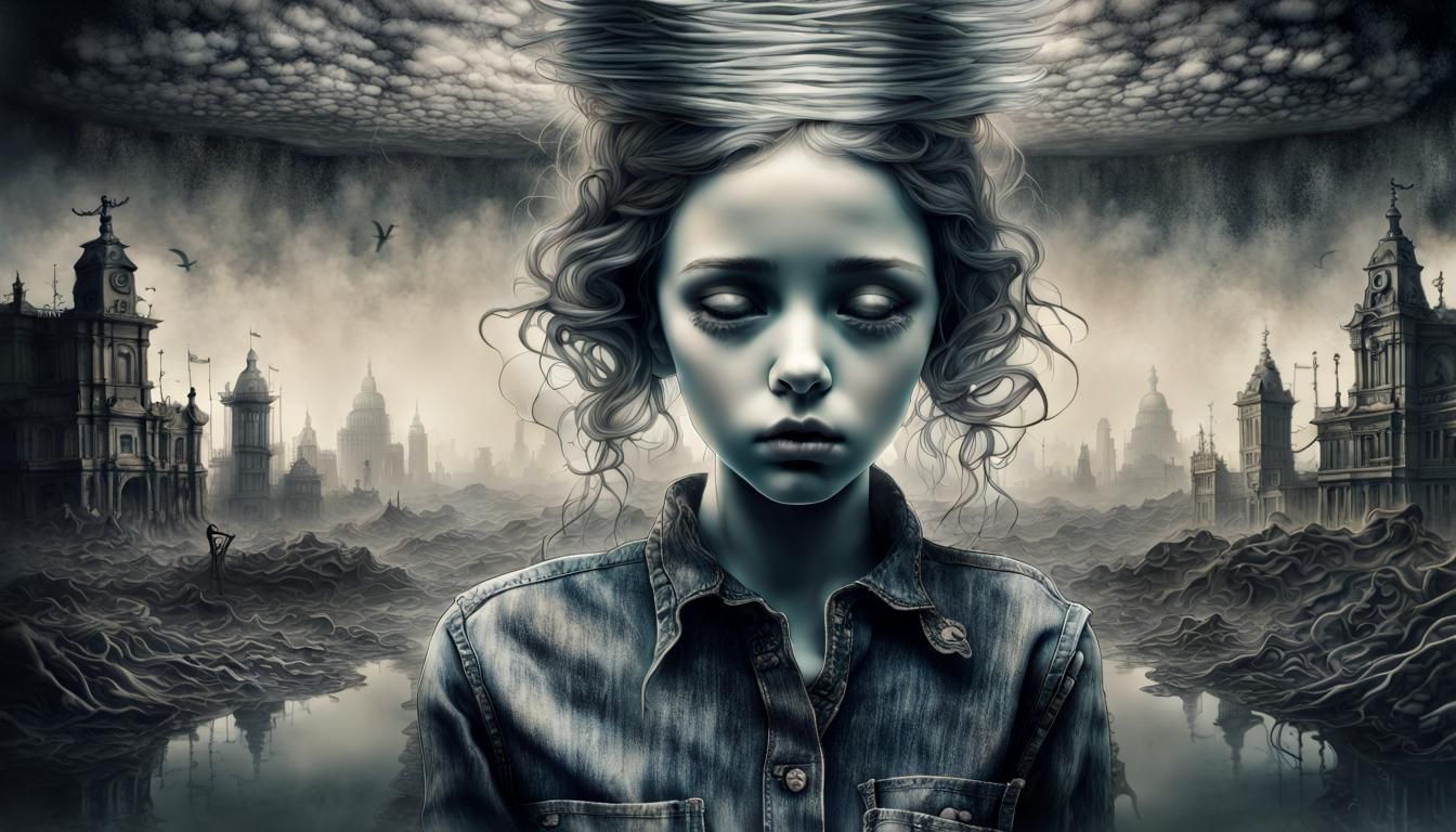 Dystopian Dreamscape: A Dark Double-Exposure Drawing