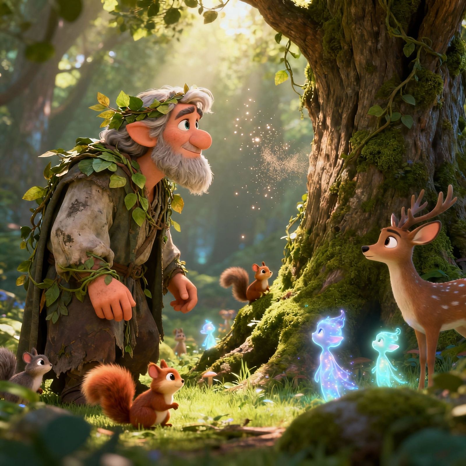 Pixar Style Druid in Magical Forest
