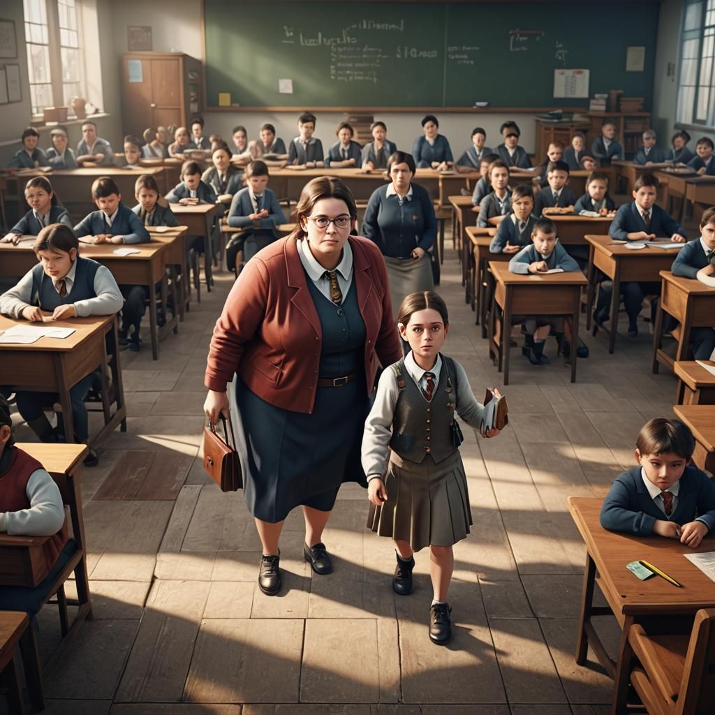 Overweight Teacher with Thin Pupils: 3D Render