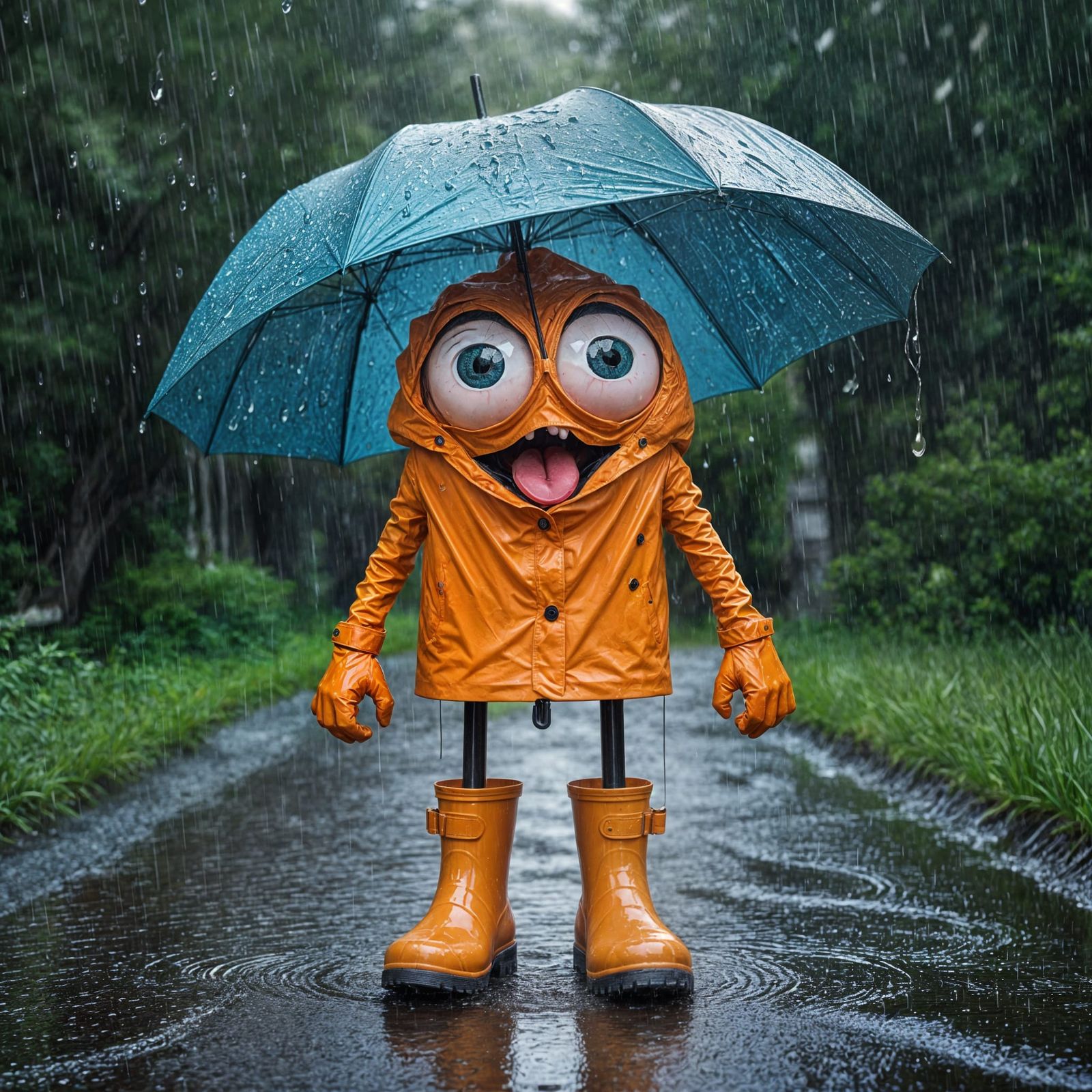 Comical Rainy Day Scene in Vibrant Colors