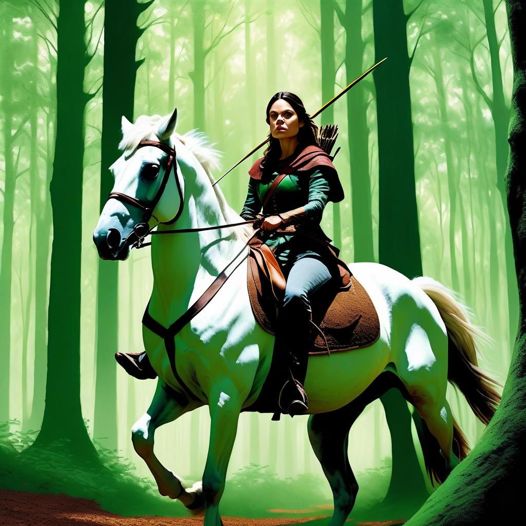 Robin Hood on White Horse in Sherwood Forest