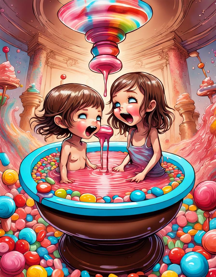 Chibi Children's Candy Bath: Digital Illustration