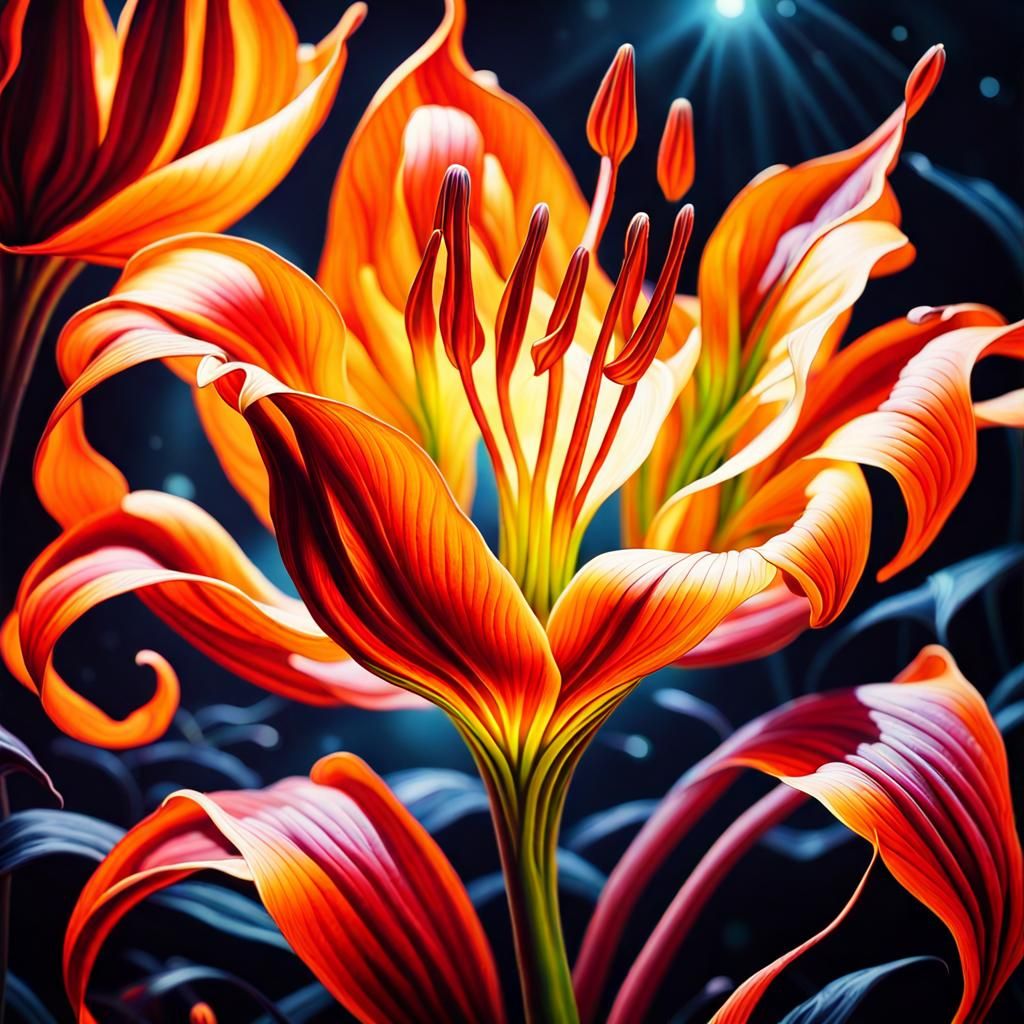 Magical Flame Lily in Mysterious Landscape