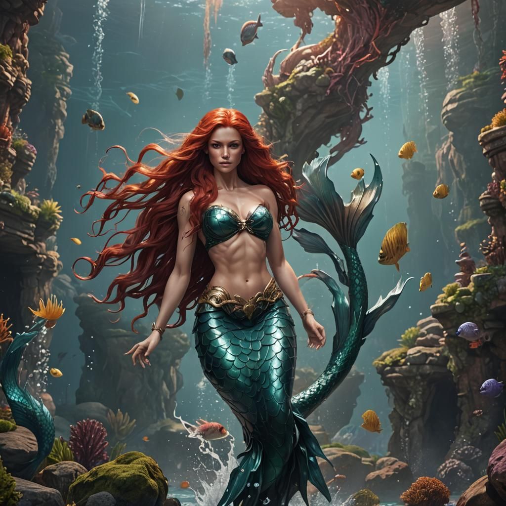 Detailed Red-Haired Mermaid Concept Art