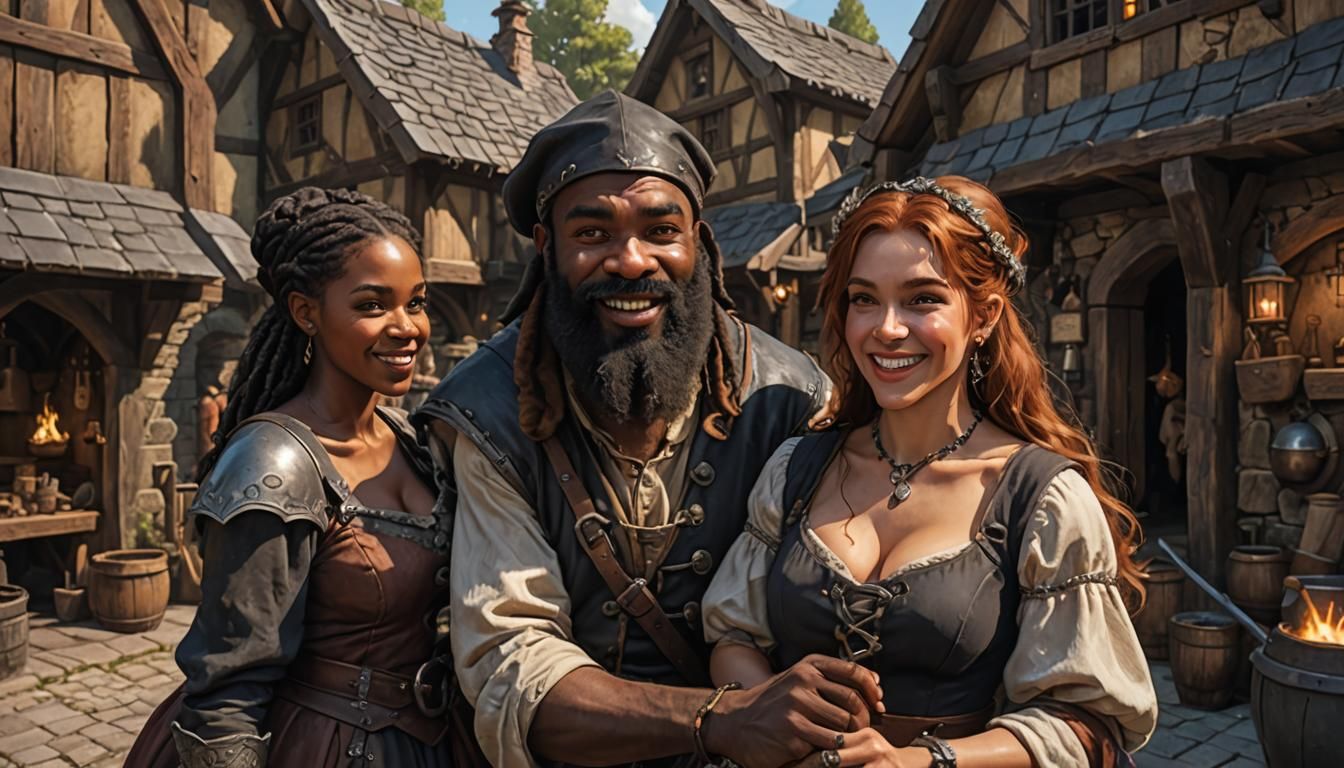 Fantasy Dwarves at Blacksmith in Film Action Painting