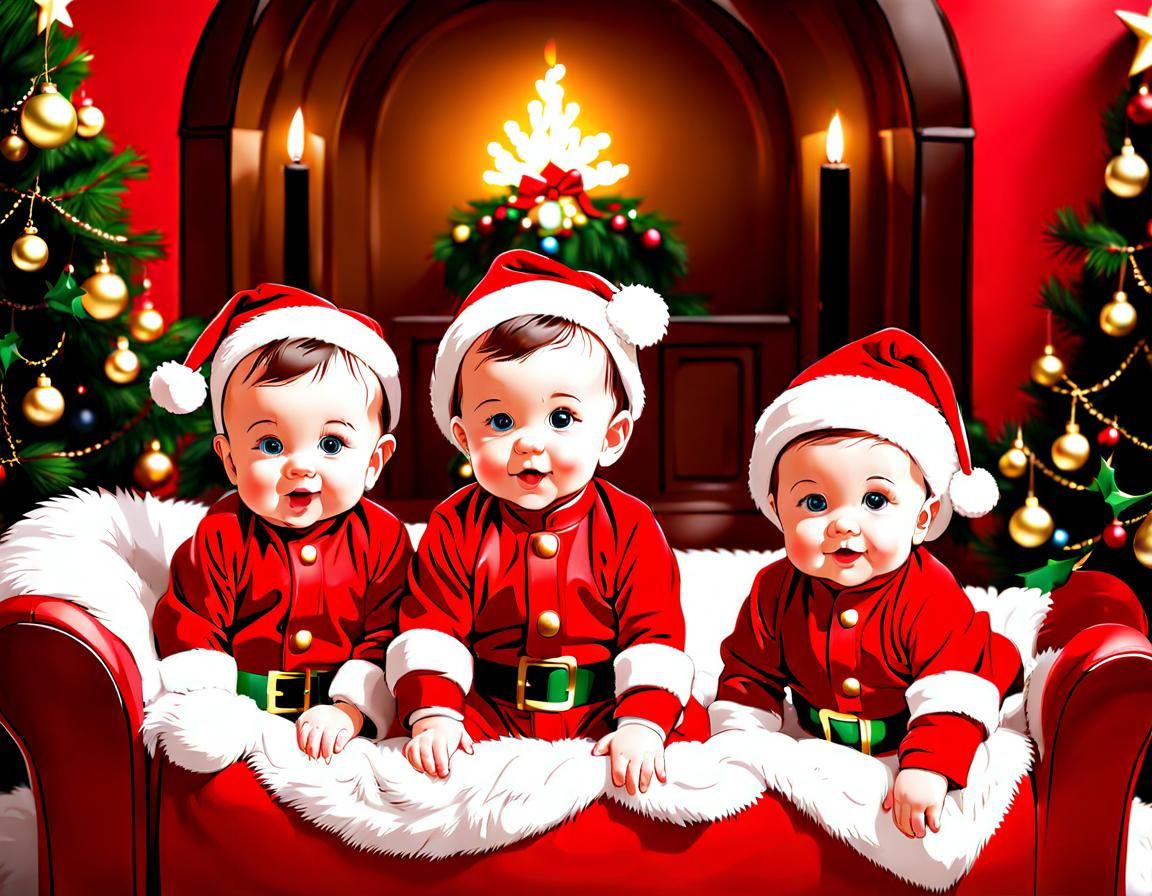 Cute Babies Celebrate Christmas