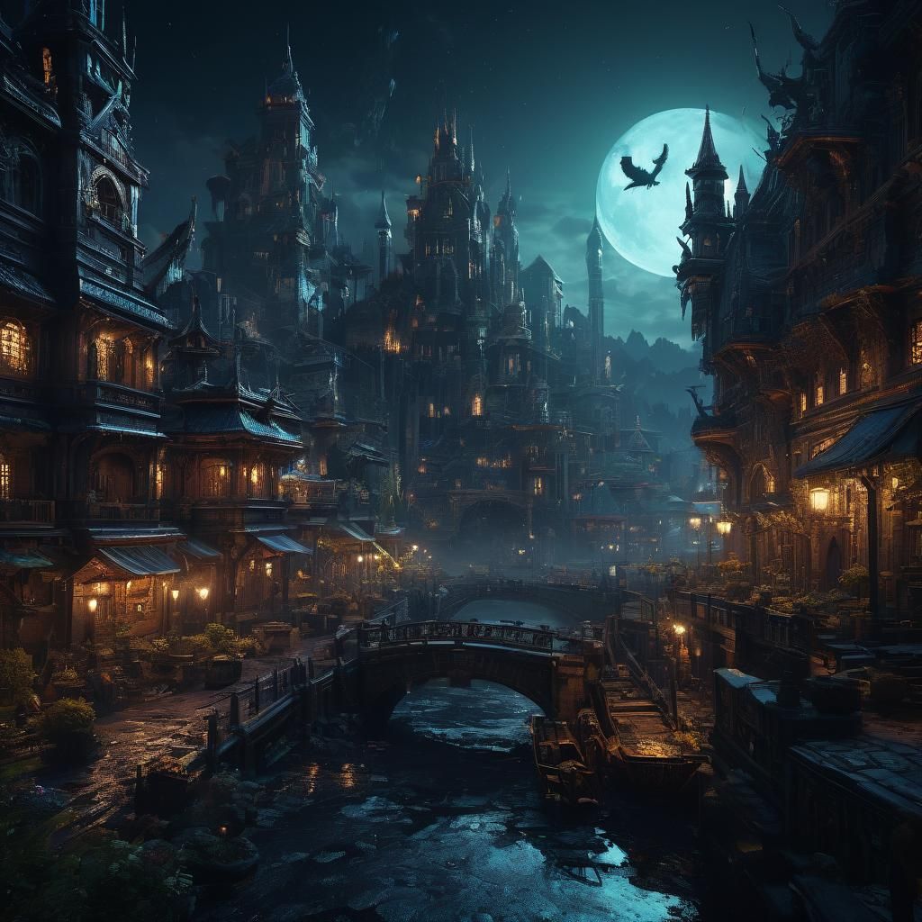 Night Cityscape: Detailed Matte Painting in Deep Color