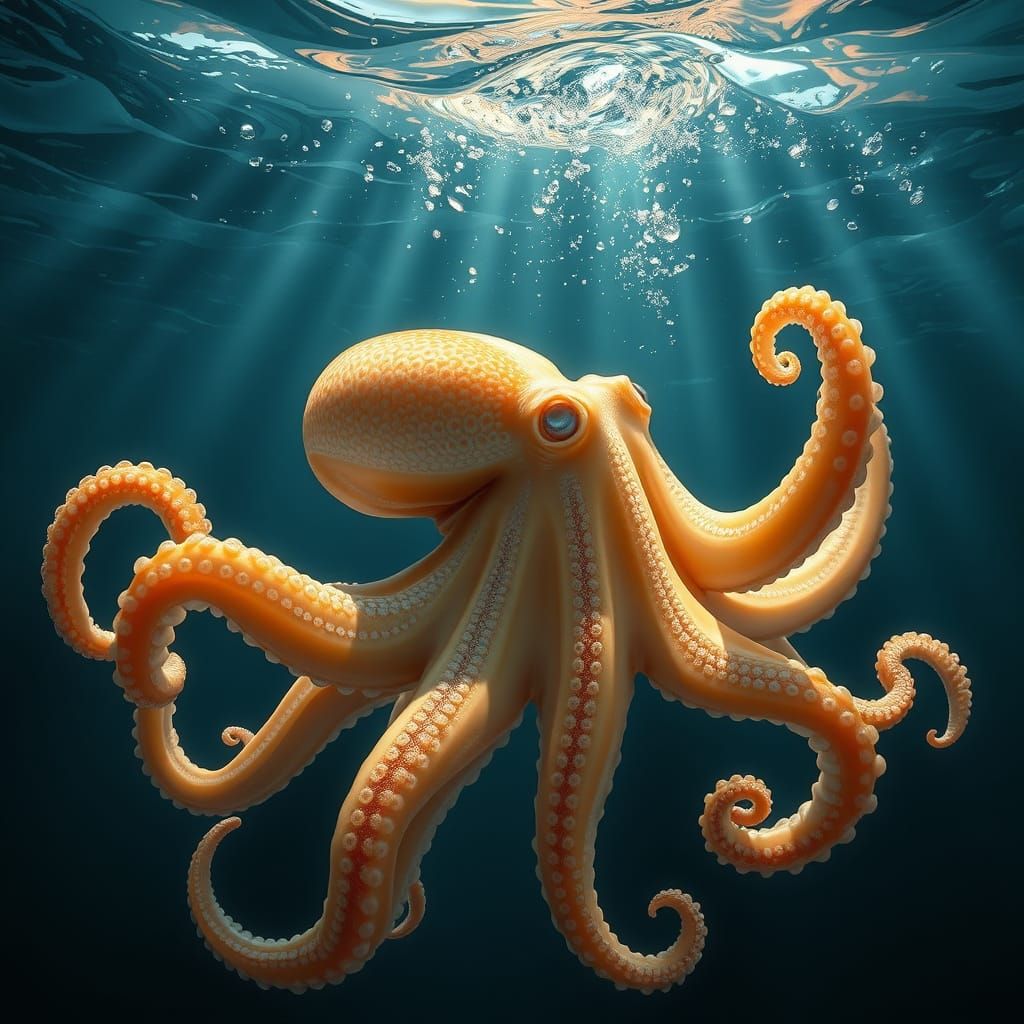 Hyper-Realistic Octopus in Undulating Waves