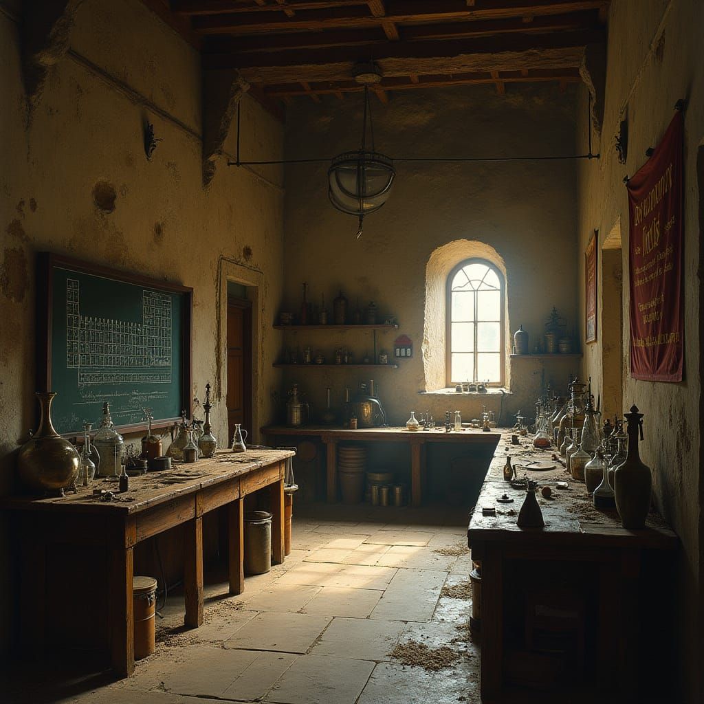 Medieval Chemistry Lab in a Faded Royalty Palace