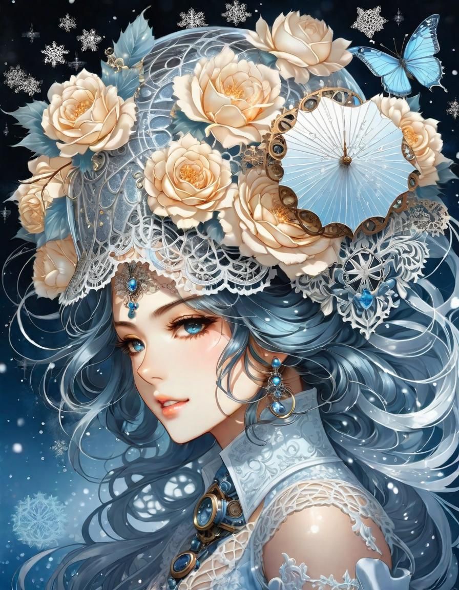 Hydrangea Face: Techno Mixed Media Concept Art