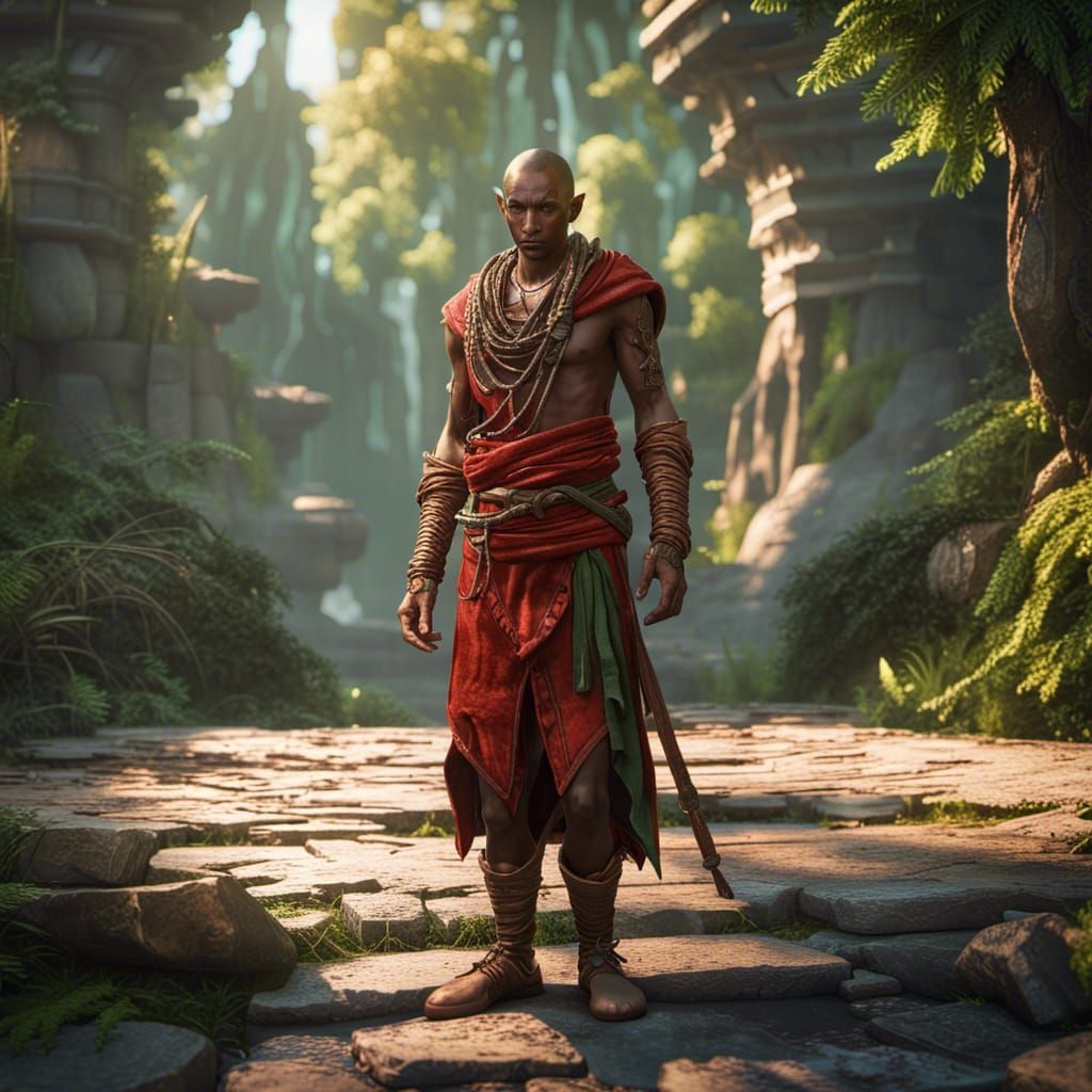 Fantasy Elf Monk in Detailed 3D Rendering