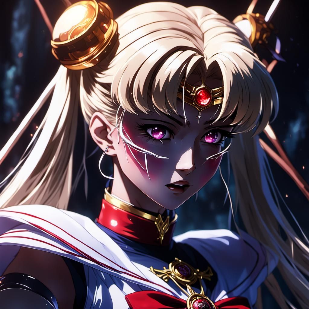 Crucified Sailor Moon in Dark Anime Style