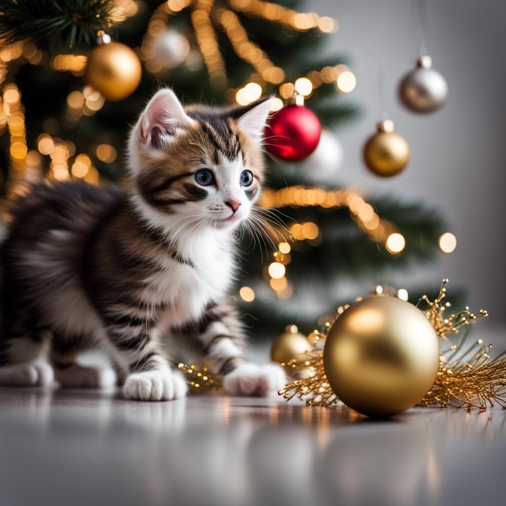 Playful Kitten with Christmas Tinsel