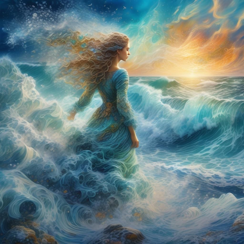 Boundless Sea: Woman on Shore in Fantasy Style
