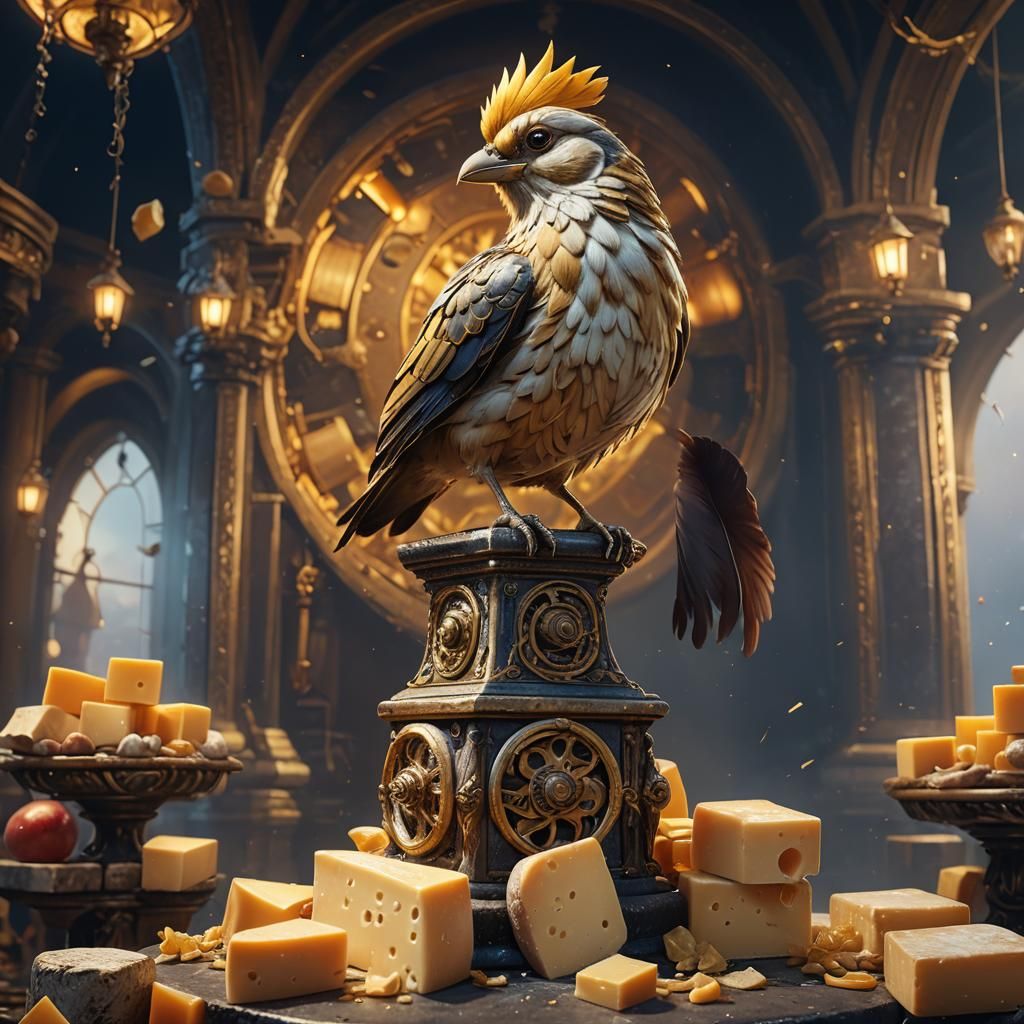 Majestic Cheese Bird on Pedestal: Concept Art